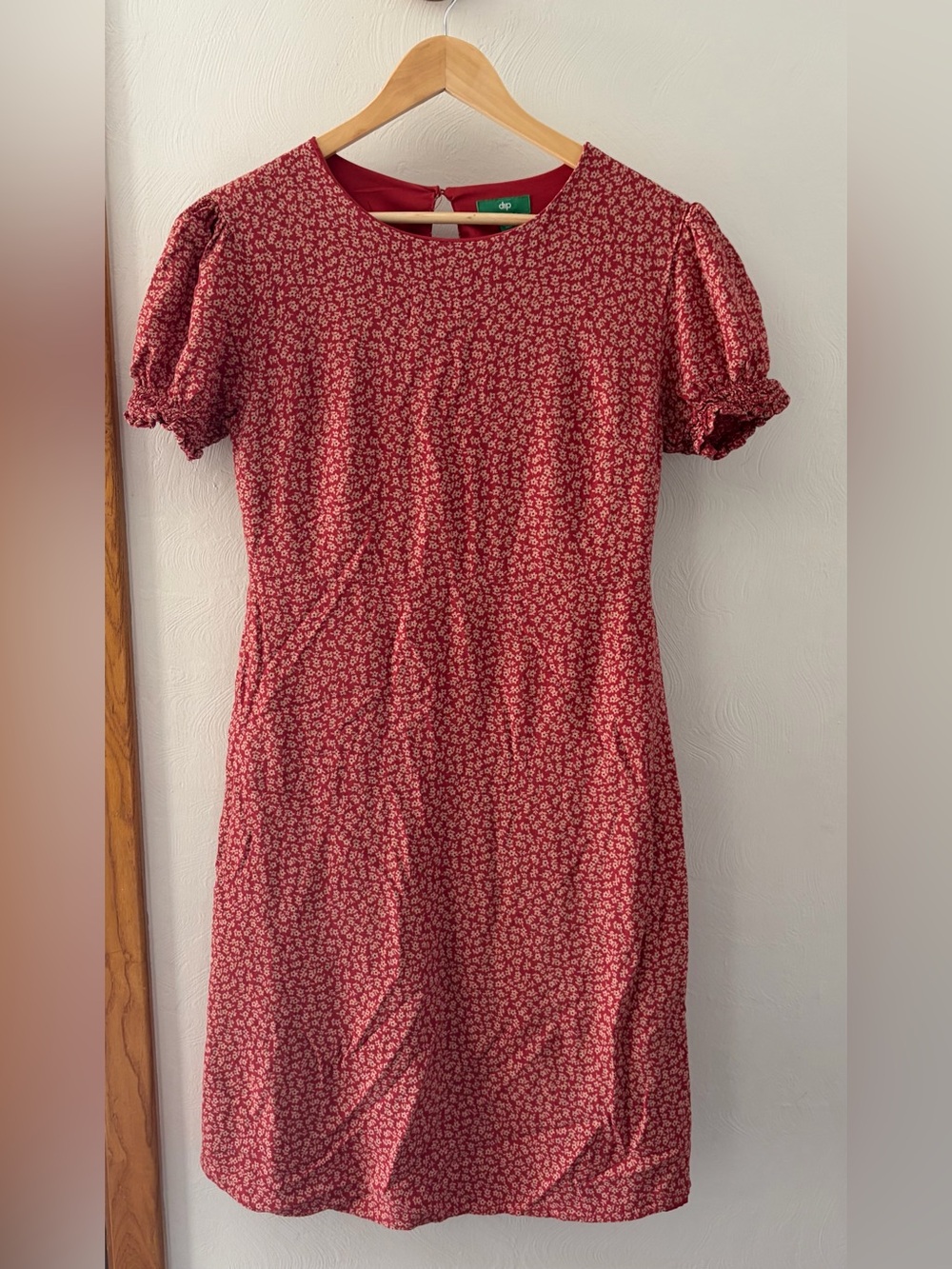 dip Red Mini Dress with Puff Sleeves